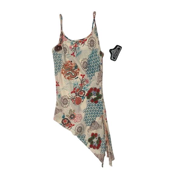 Y2K Angie Deadstock Cream / Multicolor Printed Strappy Asymmetrical Top - Picture 1 of 4